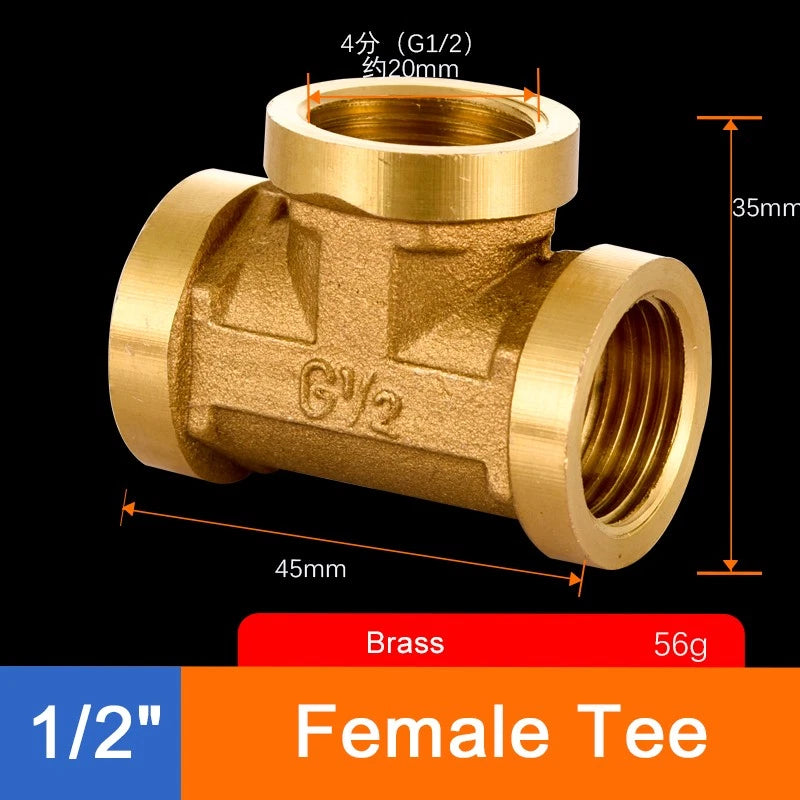 Brass Threaded Pipe Fittings 1/2" & 3/4" — Tee, Elbow, Joint, Cross, Cap & More