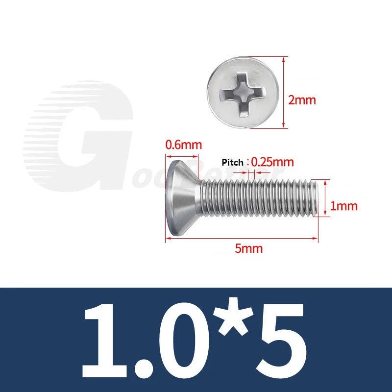 M1–M3.5 Phillips Countersunk Machine Screws – 304 Stainless Steel, Fully Threaded (3–120mm Overall Length) - HomeDIYer