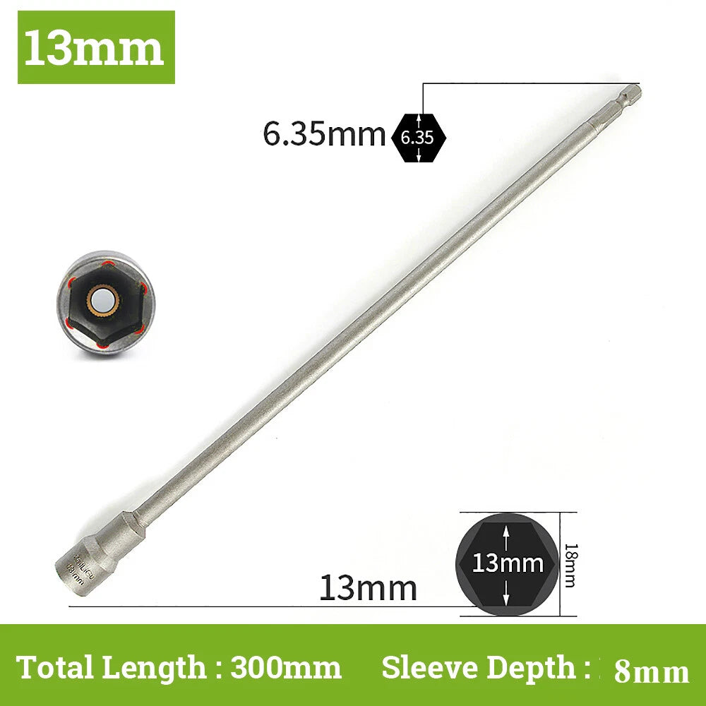 Hex With or Non-Magnetic Nut Driver 1/4 Socket Wrench Impact Drill Bit 300/350mm