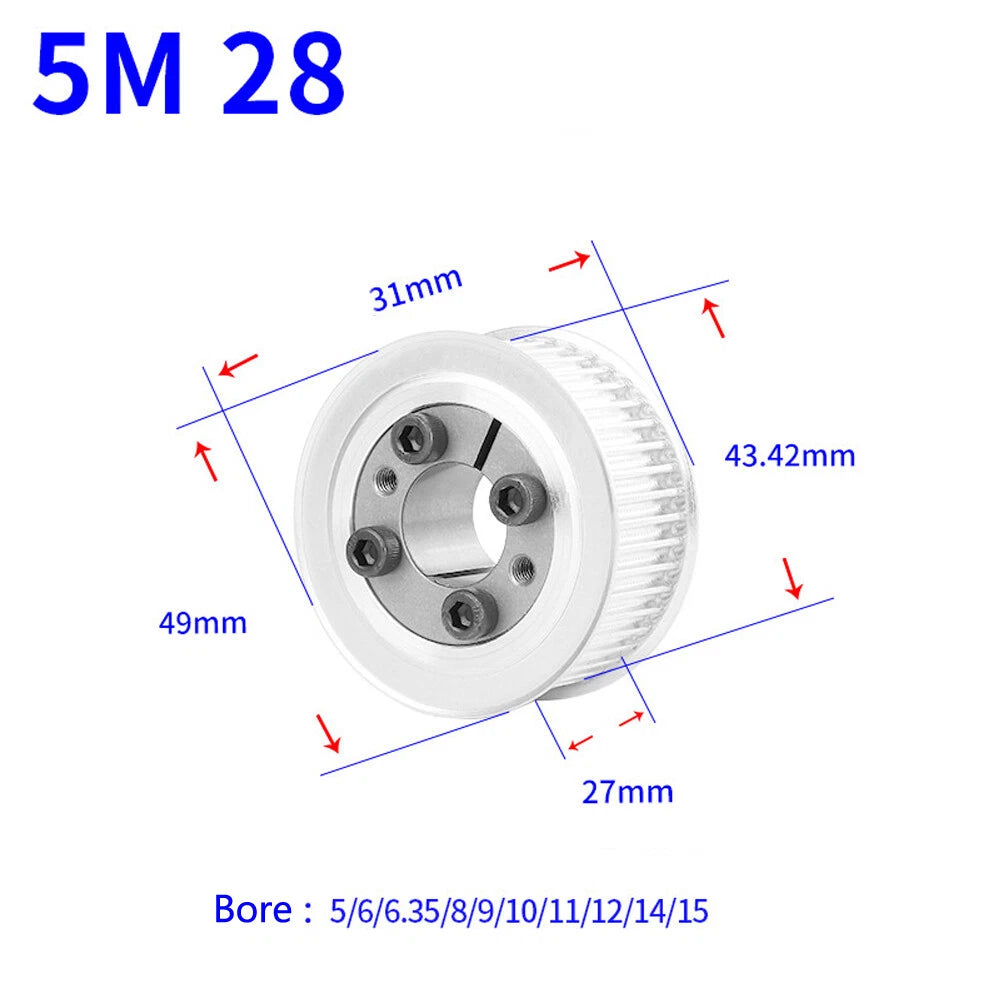 HTD-5M 18T-45T Timing Belt Pulley With Expansion/Tension Sleeve Teeth Width 27mm