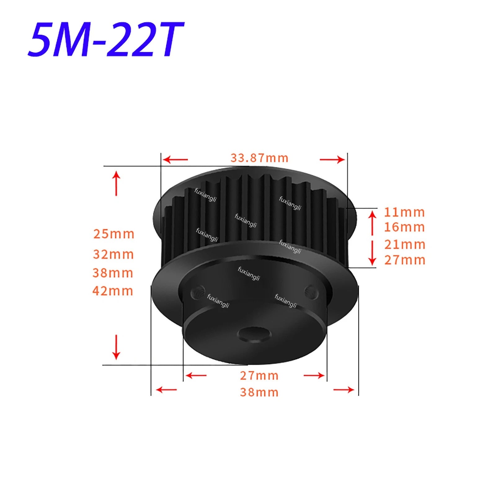 HTD-5M 15T-72T Timing Belt Pulleys Pitch 5mm Width 16mm BF With Keyway 45# Steel