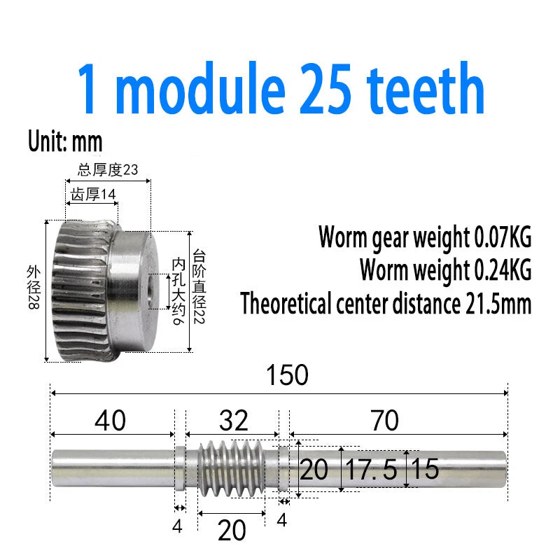 1/1.5/2/2.5/3/4 Module 15T to 100T Gear Steel Worm Wheel Gear & Worm Gear Shaft