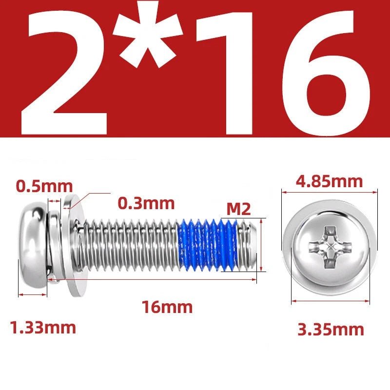 A2 Stainless Steel Phillips Pan Head Machine Screws with Flat & Spring Washers — M2 to M10 - HomeDIYer