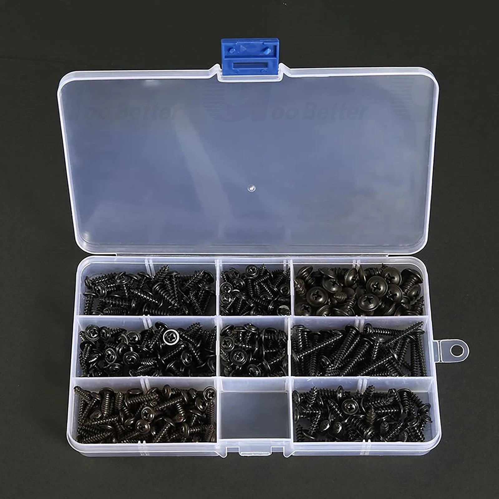 340pcs Phillips Pan Head Self Tapping Screws Kit – M3 M3.5 M4 M4.8, Black Carbon Steel