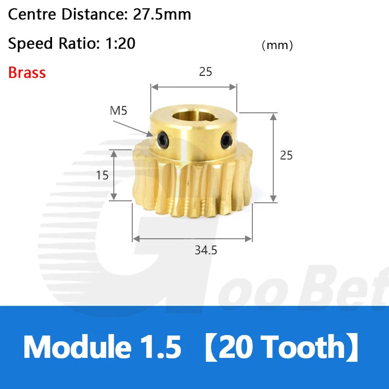 Module 1.5 Steel Worm Shaft, Brass Worm Gear Wheel 20/25/30/40 Tooth, Precision