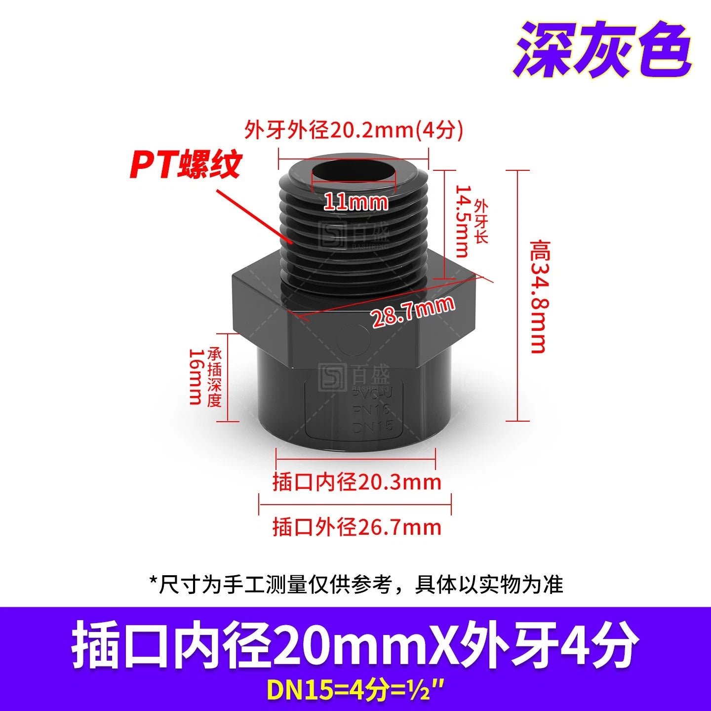PVC Metric Plumbing Fittings Pipe Straight Threaded Male & Female Connector