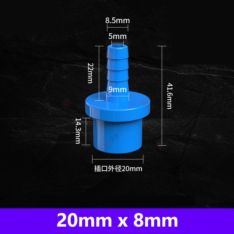 5mm to 63mm Hose Nozzle PVC Plastic Pipe Fittings Barb Connectors Sleeve Blue