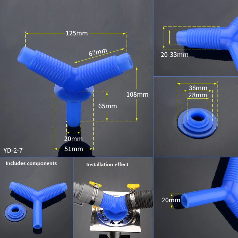 Washing Machine Drain Hose Connector — Y Splitter & Elbow Pipe Fitting Adapter