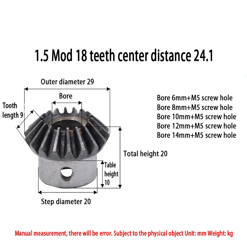 0.5/1/1.25/1.5/2 Mod Bevel Gear 12-40 Teeth Transmission Gears Bevel Teeth 90°