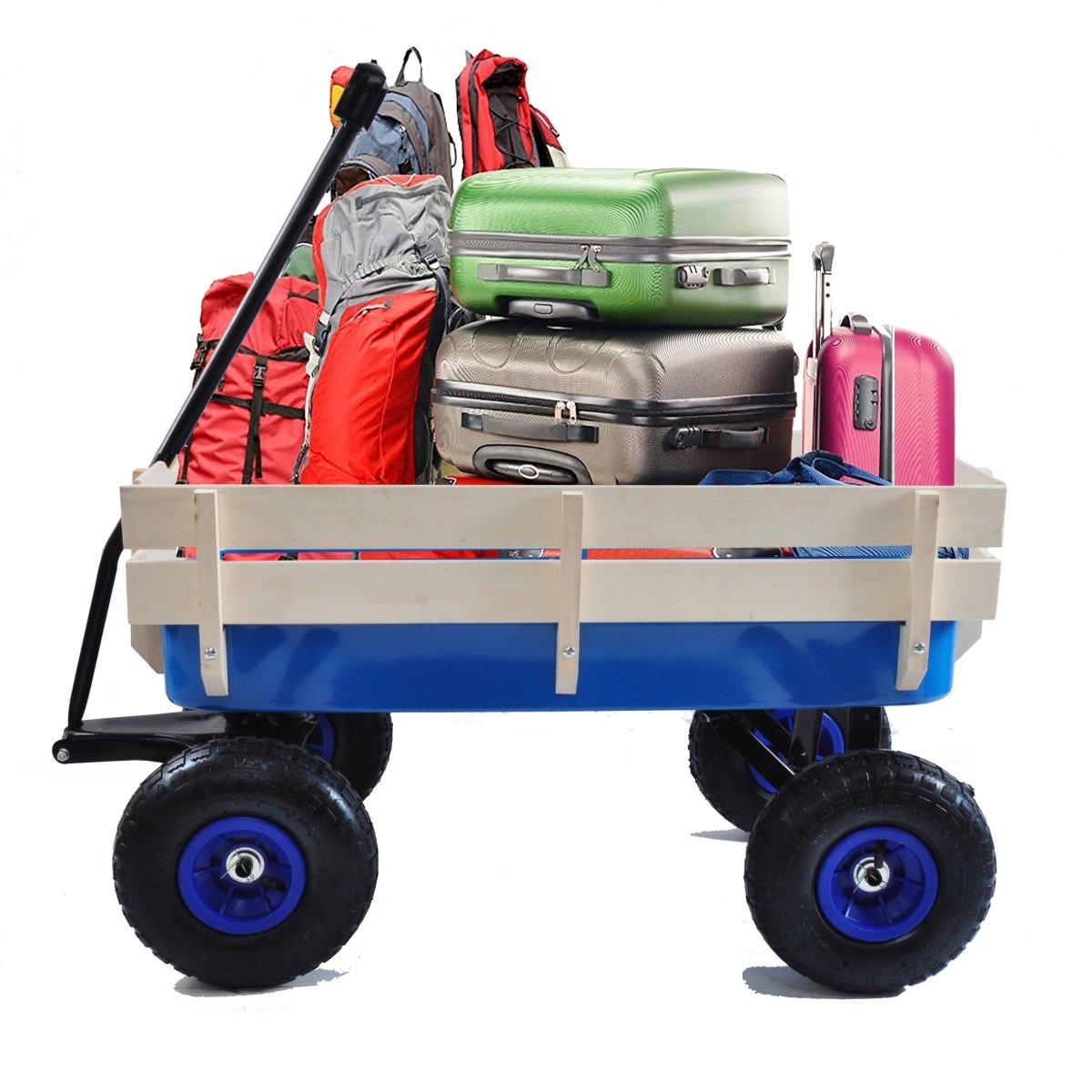 Outdoor Wagon All Terrain Pulling Wood Railing Air Tires Garden Cart - HomeDIYer