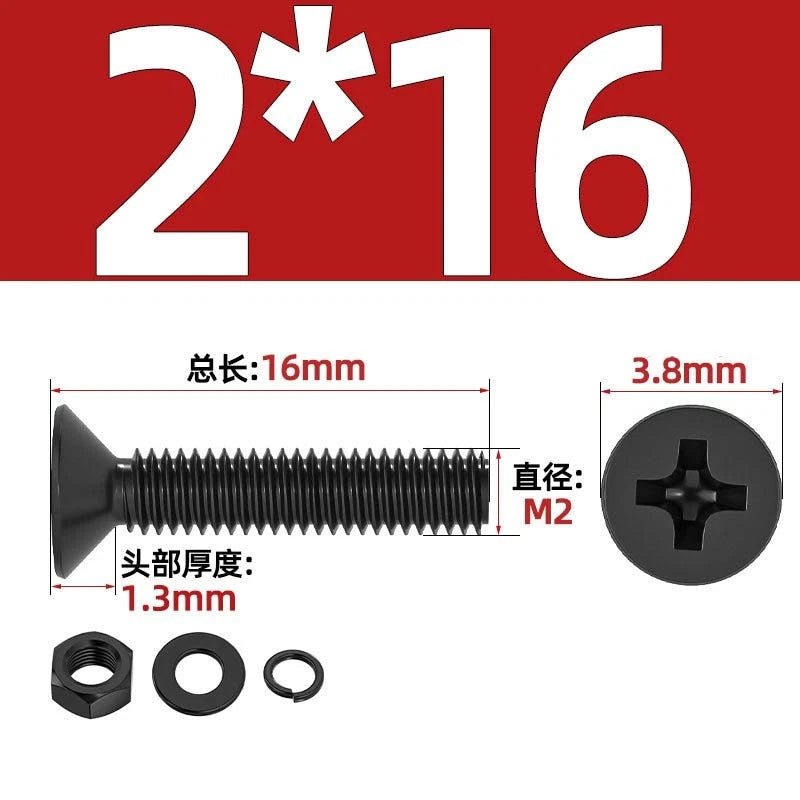 M2–M6 Phillips Countersunk Head Machine Screws with Nut and Washer | Carbon Steel Bolt Set - HomeDIYer