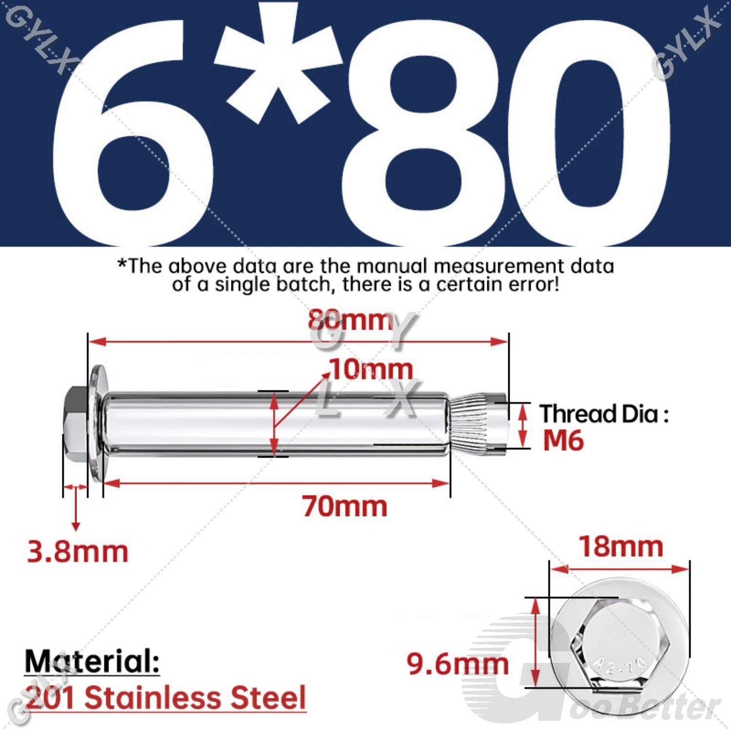 M6-M12 Stainless Steel Expansion Anchor Bolts for Concrete & Masonry