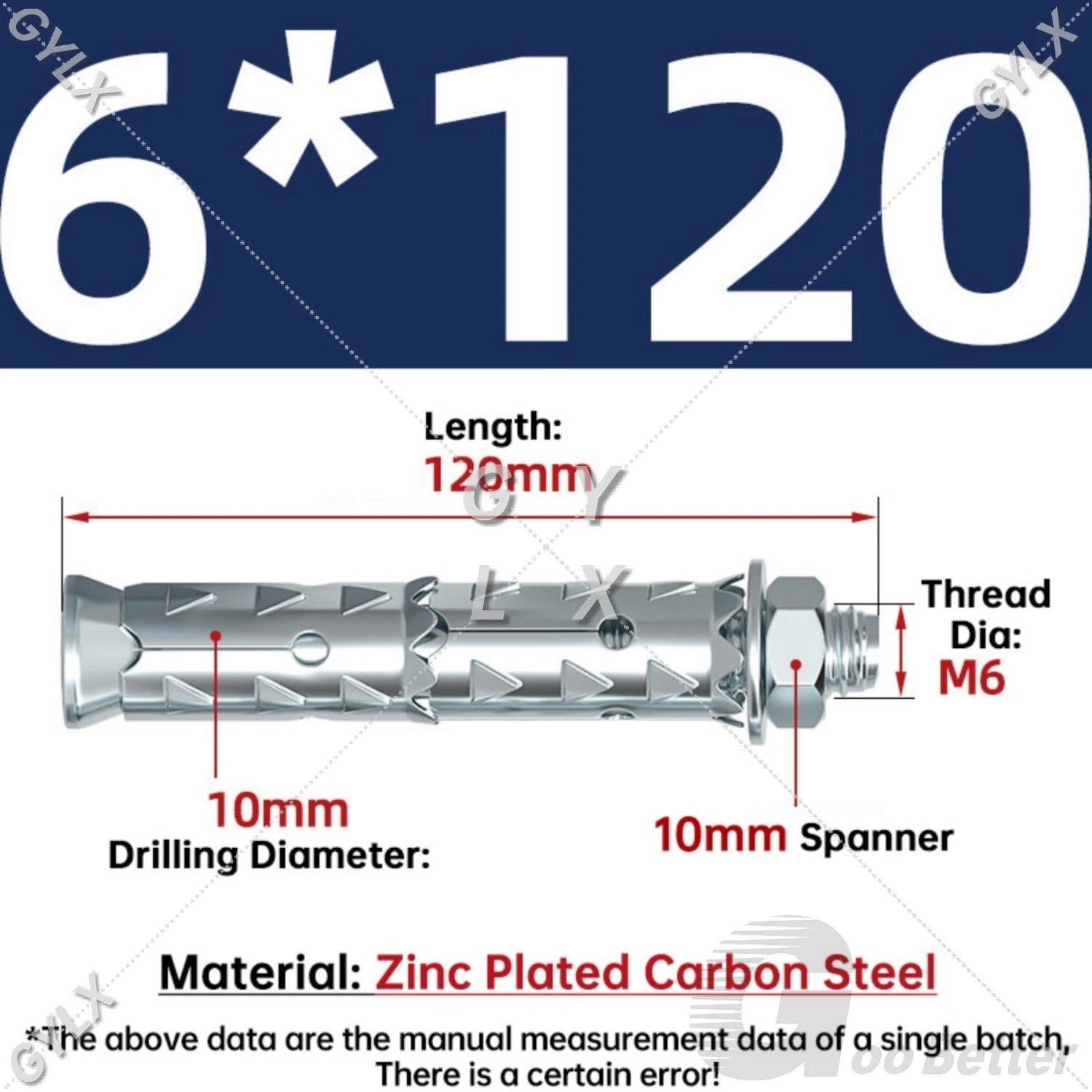 Galvanized Masonry Concrete Expansion Bolts — M6 M8 M10 M12 Wall Anchor Screws