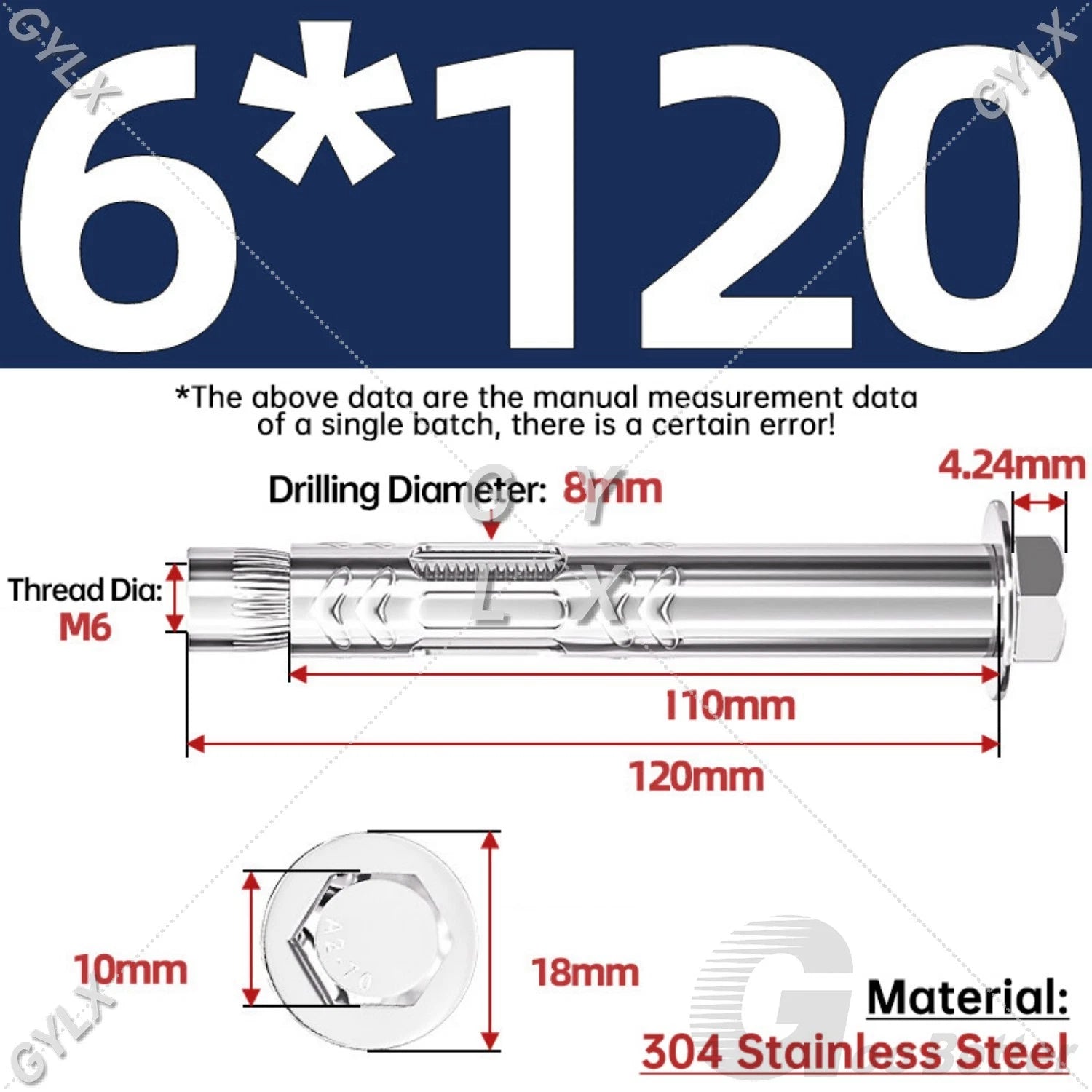 Stainless Steel Expansion Bolts for Masonry — M6 M8 M10 M12 Wall Anchor Screws