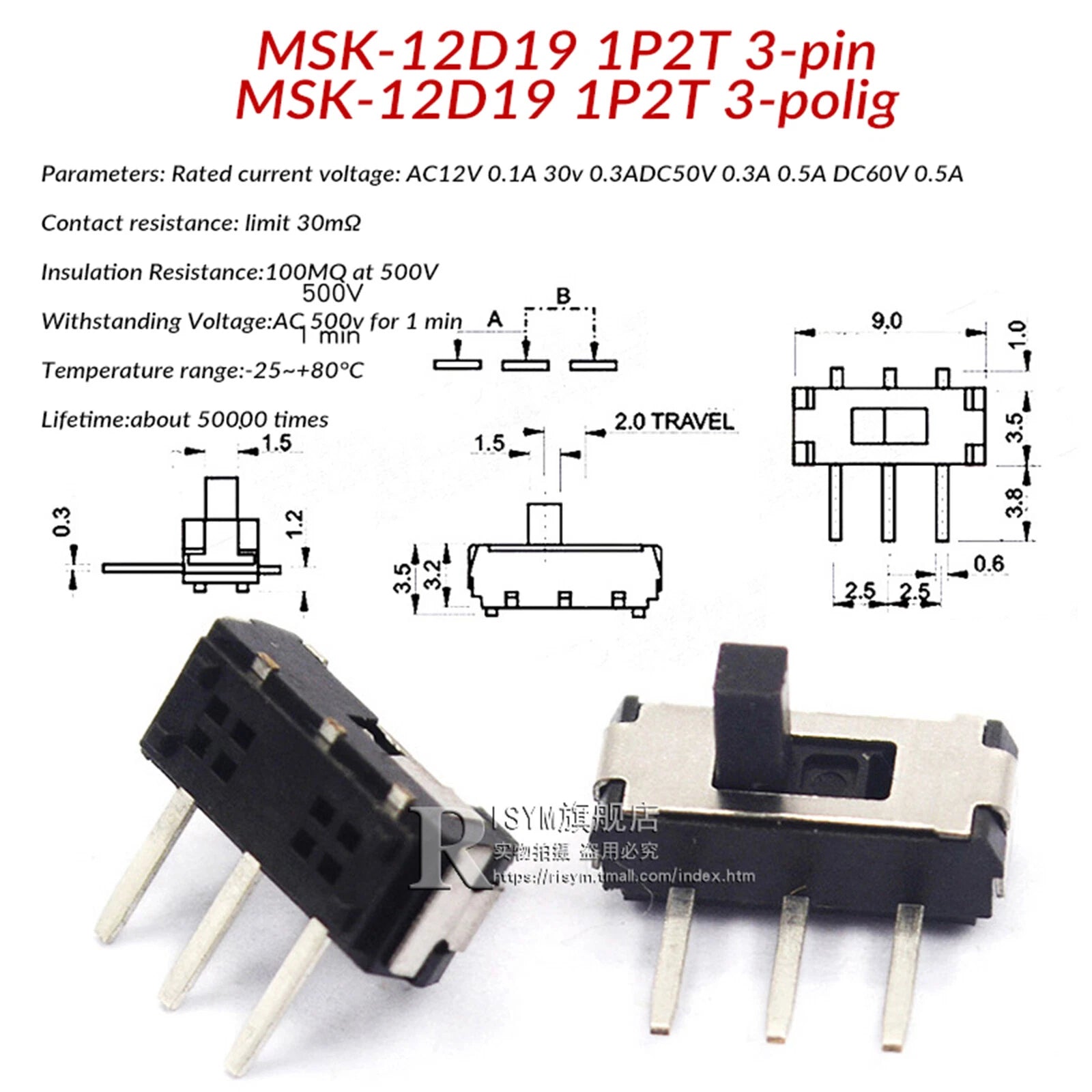 Mini Slide Switch PCB Mount — SS / SK / MSS / MSK Series, 3–8 Pin, 2mm–6mm Handle, Single & Double Row