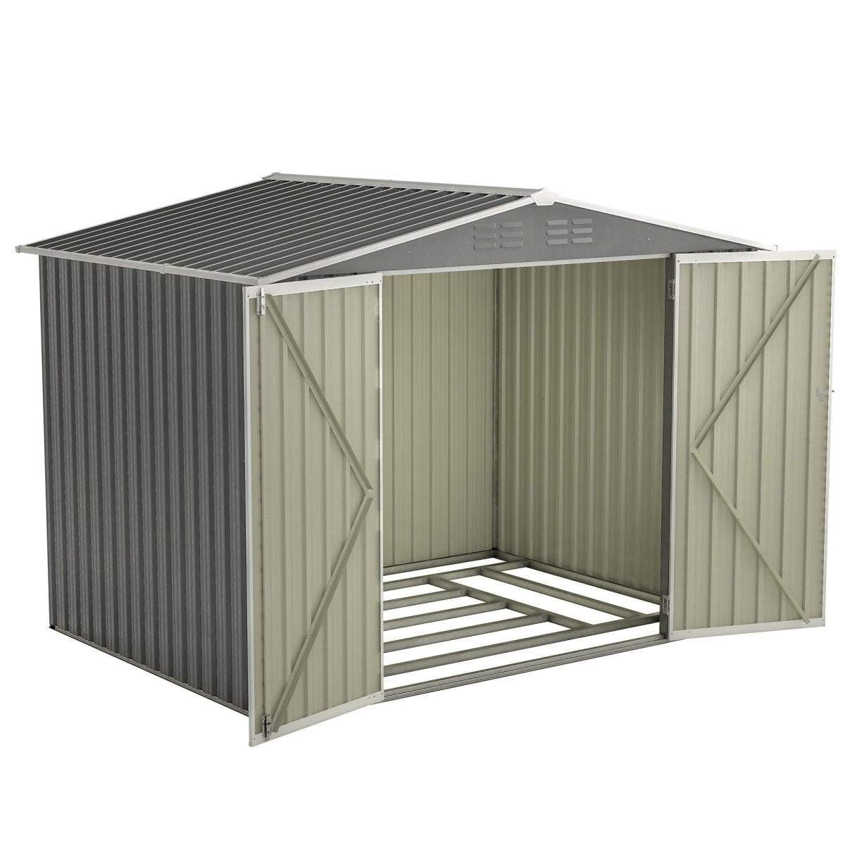8 x 6 FT Outdoor Waterproof Garden Tool Storage Sheds with Metal Foundation with Floor Frame, Tool Shed with Lockable Hinged Doors & Air Vents, Storage House Waterproof for Backyard, Lawn, Gray - HomeDIYer