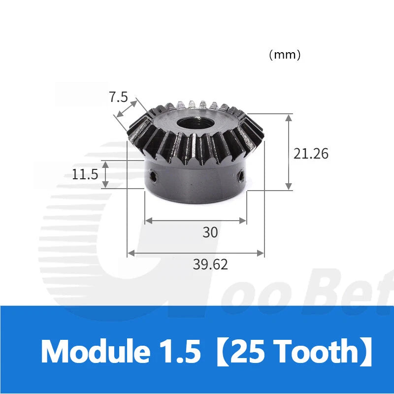 Module 1.5 Bevel Gear C45 Steel Gear Ratio 1:1 16/20/25/30 Tooth Hardened Black