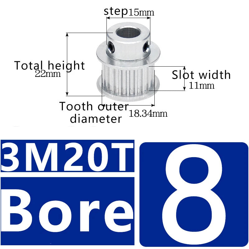 3M 20T~120T Synchronous Wheel Timing Belt Pulley With Step For 10 mm Width Belt