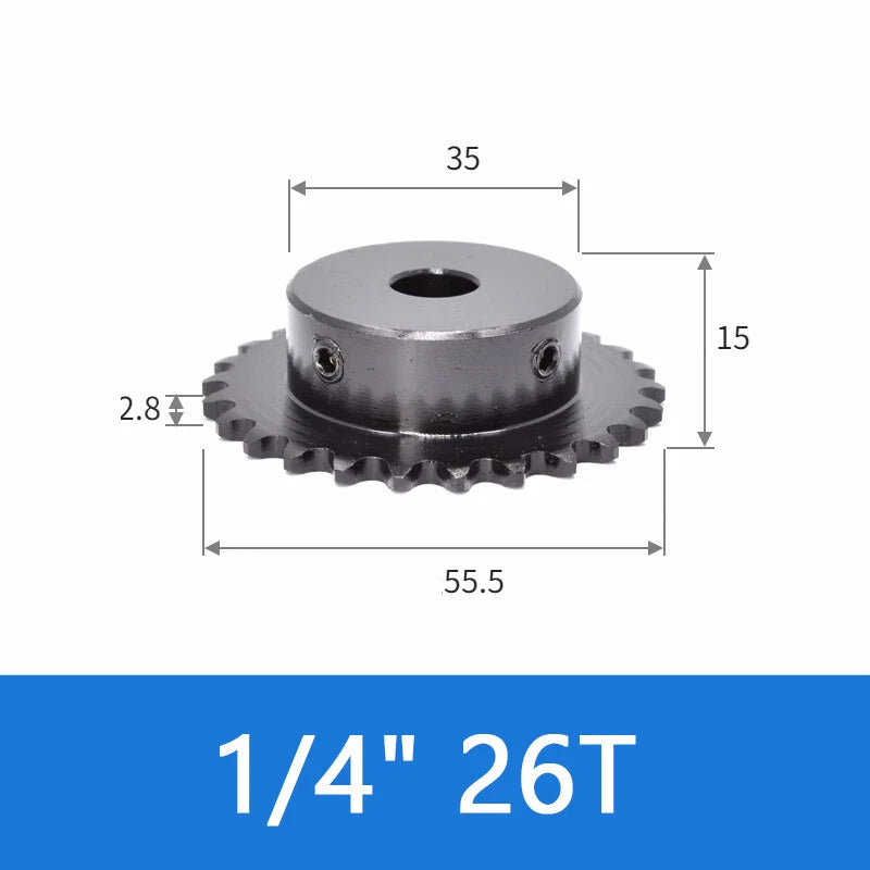 Roller Chain Sprocket 1/4" Transmission Sprockets 24~30 Teeth 45# Steel Blacken