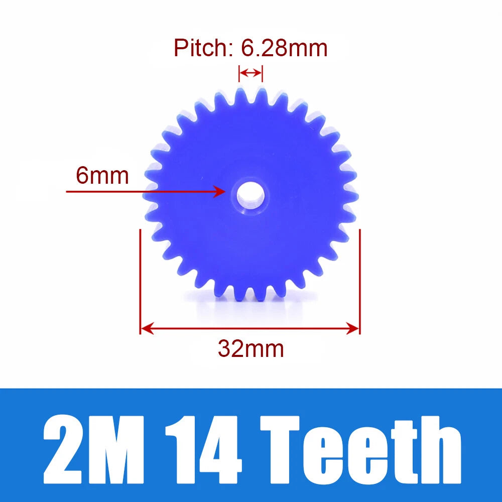 2 Modulus Blue Nylon Spur Gear, Cylinder Flat Gears 12~100 Teeth, 6/8/10mm Bore