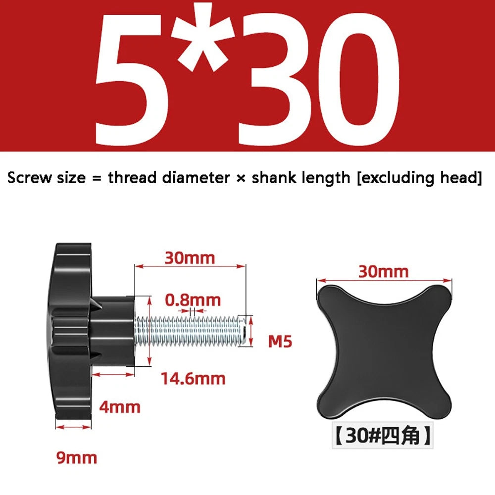 M5-M10 Thumb Screws Black Plastic Four Star Head Hand Grip Knob Bolts Galvanized
