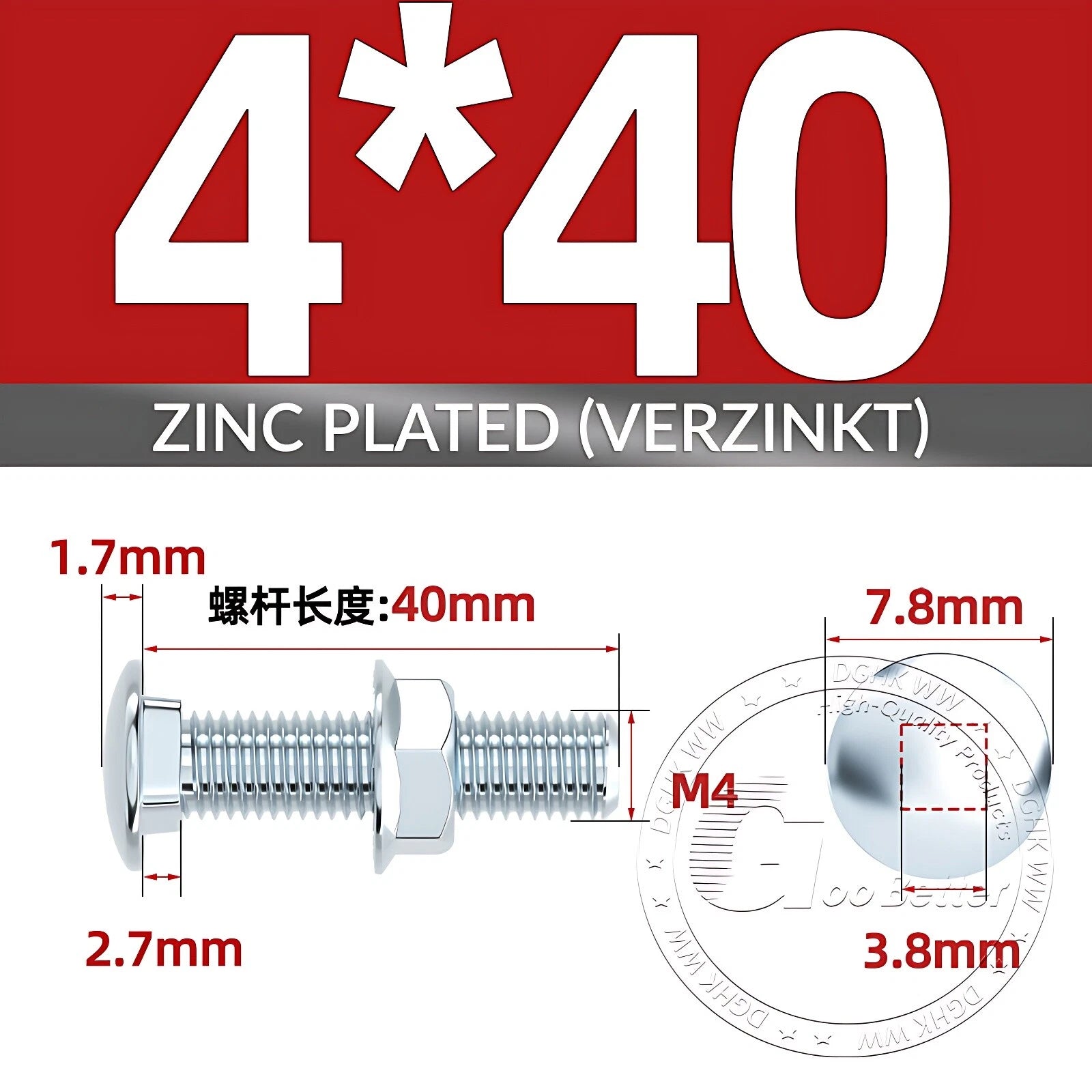 Cup Square Carriage Bolts with Hex Nut — Zinc Plated, M4 to M12