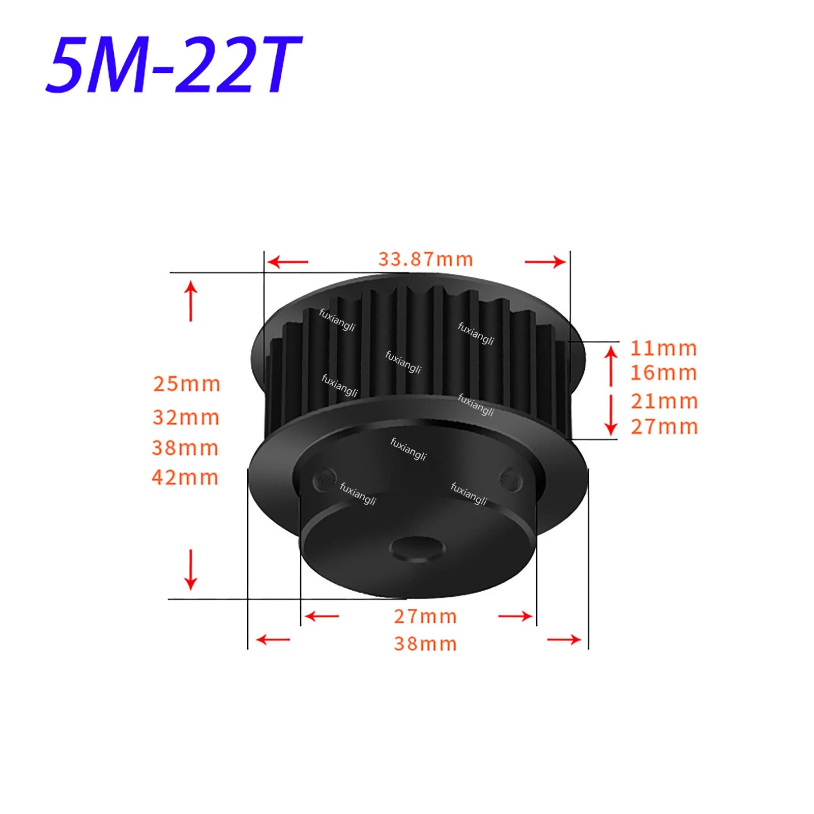 HTD-5M 15T-72T Timing Belt Pulleys Pitch 5mm Width 27mm BF With Keyway 45# Steel