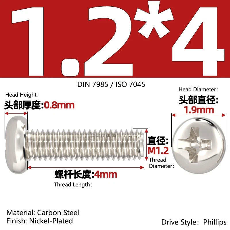 Nickel Plated Pan Head Phillips Machine Screws – ISO 7045, M1 to M4, Corrosion Resistant