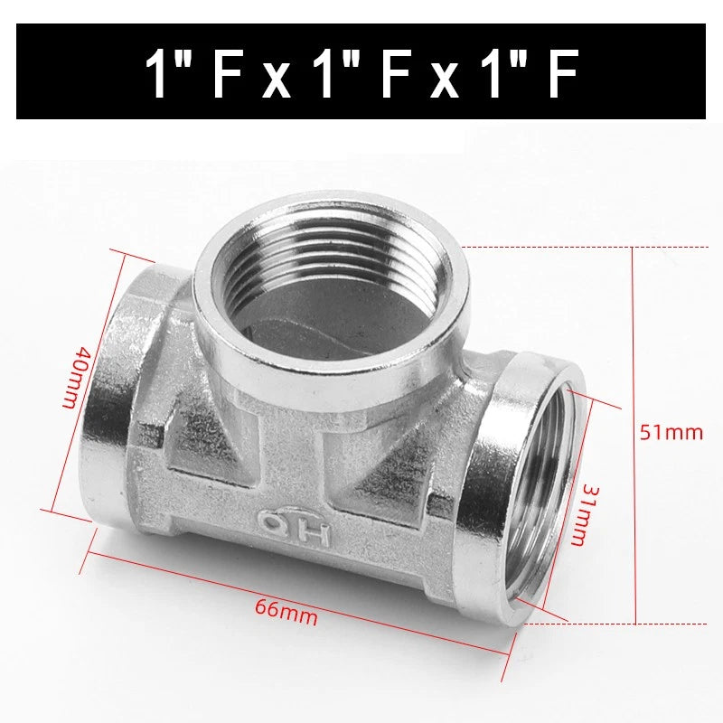 201 Stainless Steel Equal BSP Thread Tee | 1/2", 3/4", 1" Male & Female Pipe Fitting