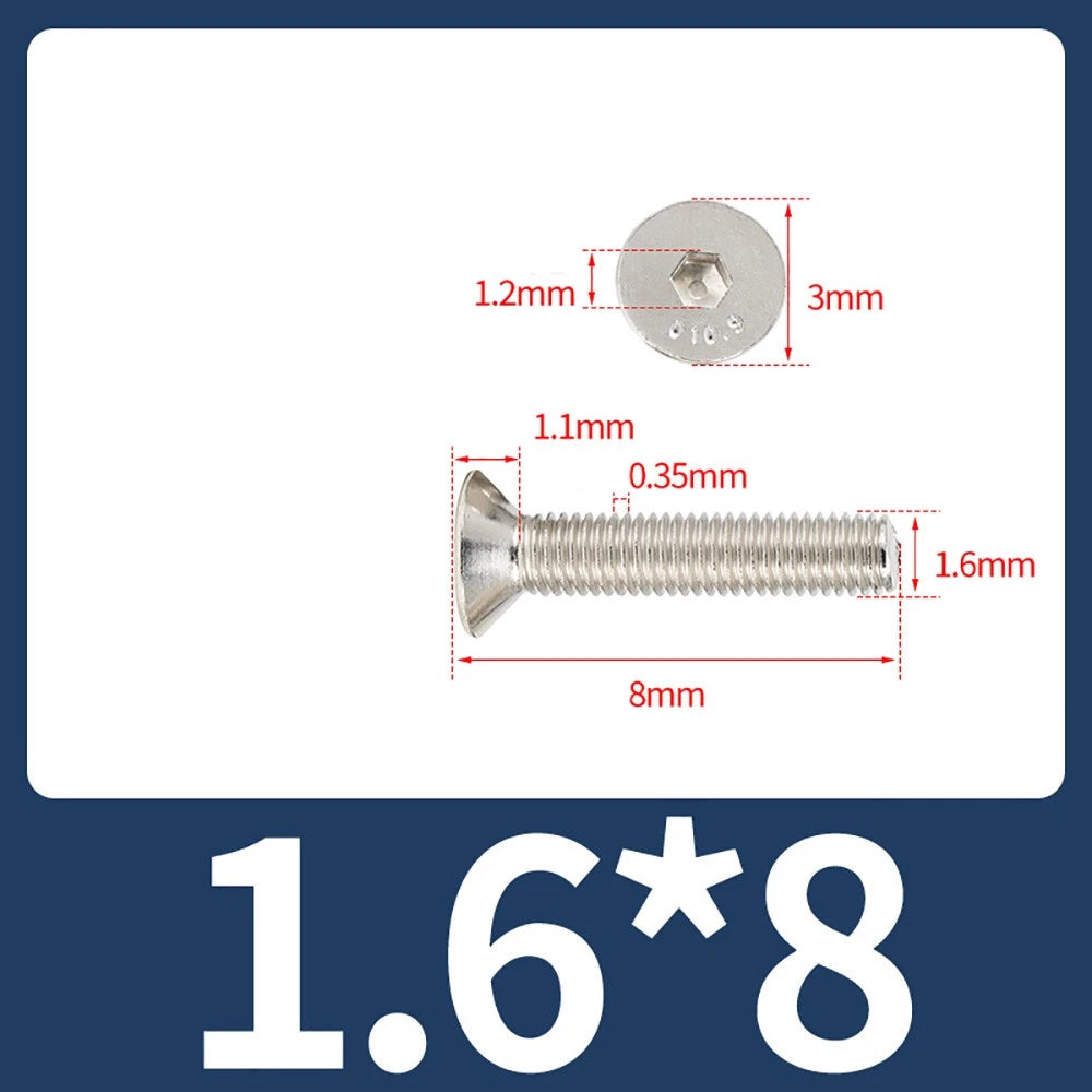 Grade 10.9 Alloy Steel Countersunk Socket Head Screws — M1.6 to M4, 10–500 Pcs