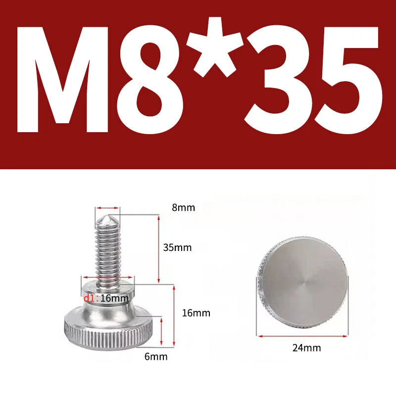 Knurled Thumb Screws Flat Round Head Grip Knob Adjustment Stainless Steel M8 M10