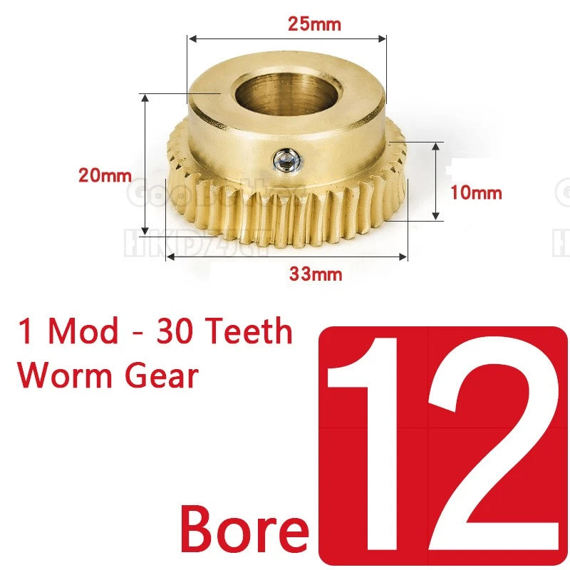 Module 1 Brass Worm Gear Wheel 30 Tooth 45# Steel Rod Worm Gear Shaft Precision