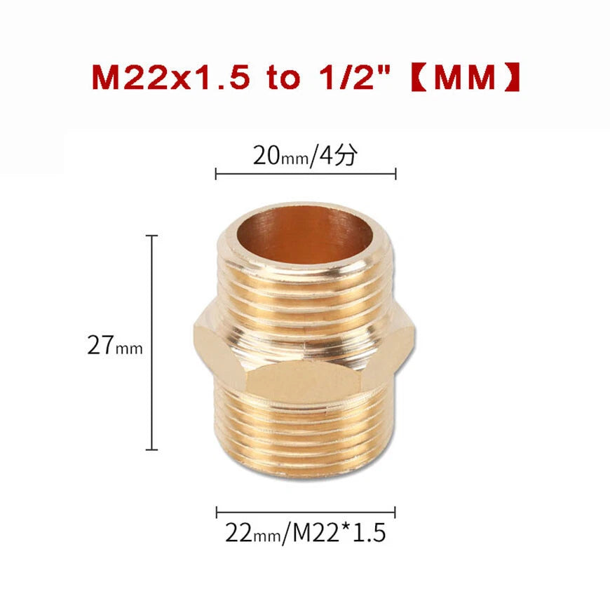 M22x1.5 Brass Hex Nipple Pipe Adapter — FM / MM / FF & Reducer Fittings