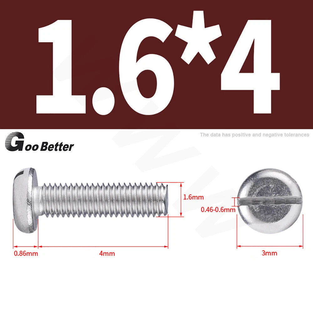 Slotted Pan Head Machine Screws – M1.6 to M4, A2 Stainless Steel, Fully Threaded, Lengths 3mm–60mm