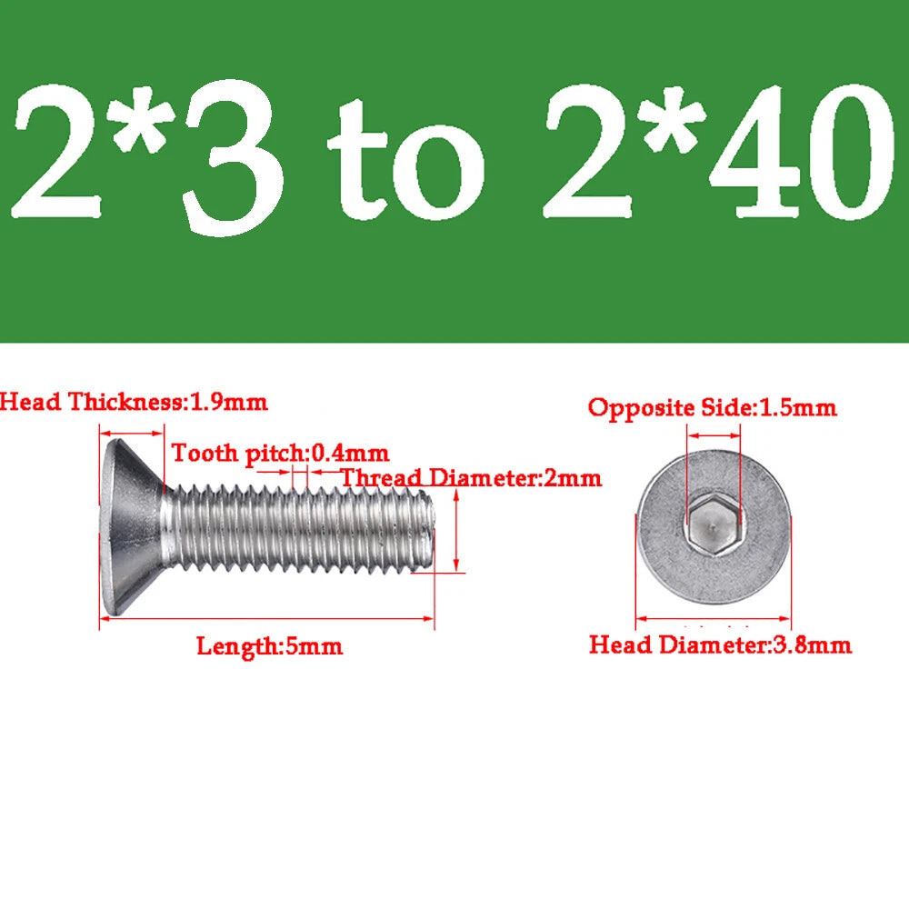 M1.6-M16 A2 Stainless Steel Hex Socket Countersunk Flat Head Screws | 10 PCS