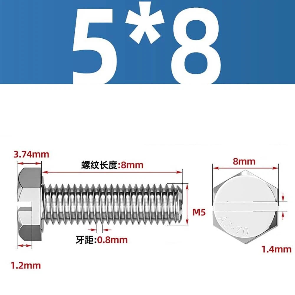 External Hex Slotted Machine Screws – A2 Stainless Steel, M4 to M16, Fully Threaded