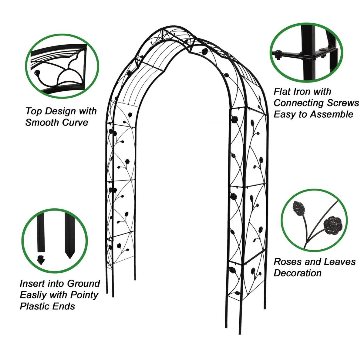 Metal Garden Arch Assemble Freely with 8 Styles Garden Arbor Trellis Climbing Plants Support Rose Arch Black - HomeDIYer