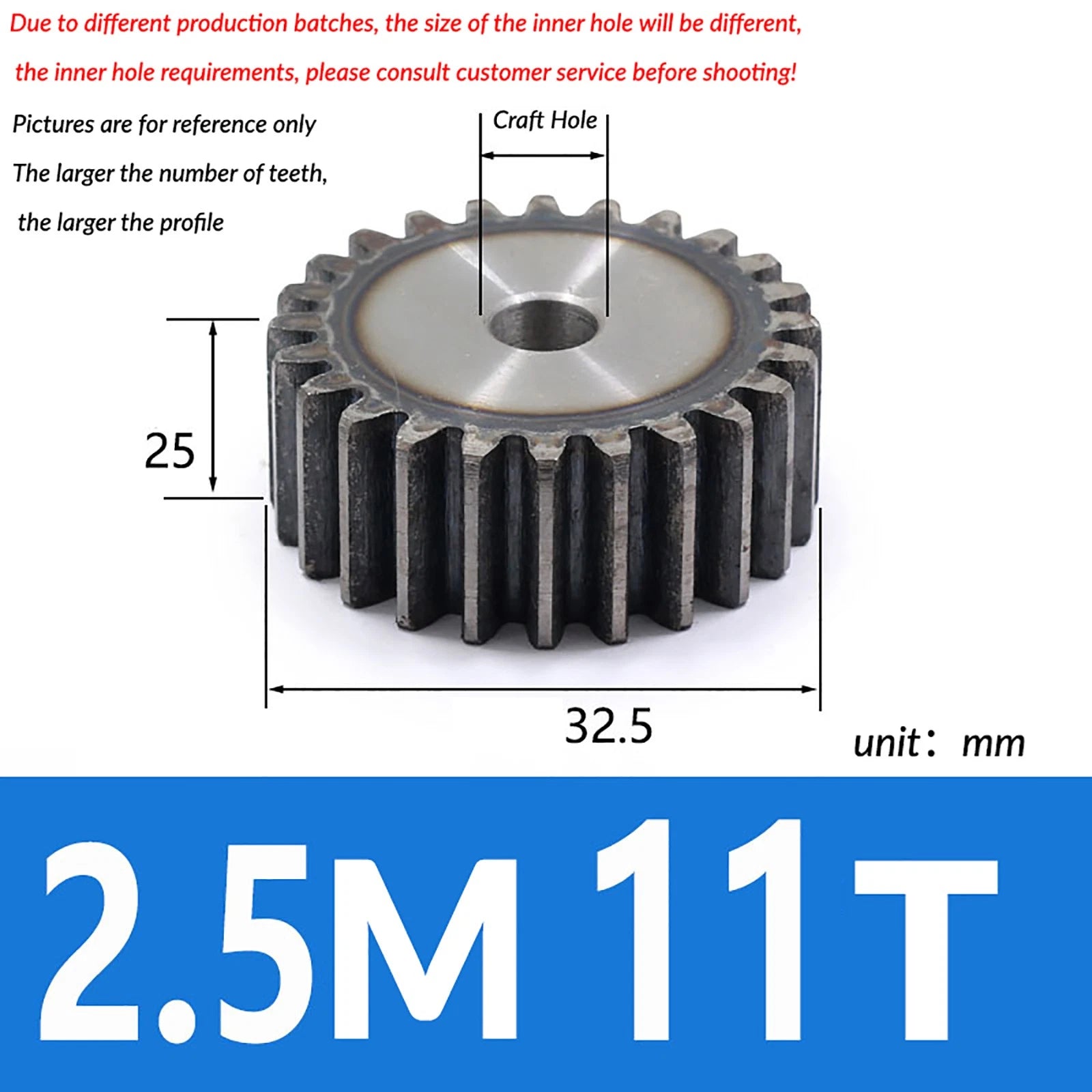 2.5 Mod 10T - 79T Spur Gear 45# Steel Pinion Gear Thickn 25MM Transmission Gear