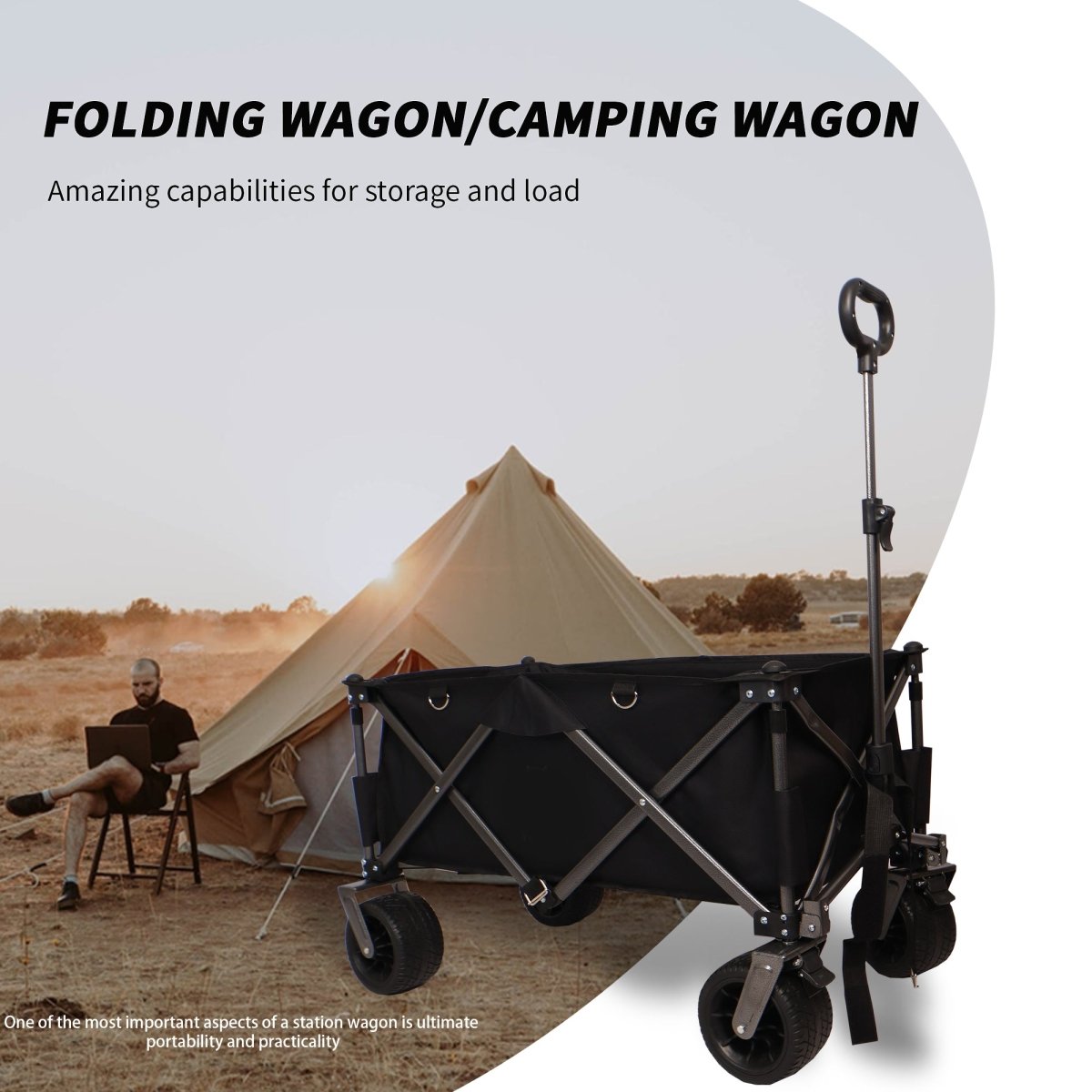 Folding Wagon, Heavy Duty Utility Beach Wagon Cart for Sand with Big Wheels, Adjustable Handle&Drink Holders for Shopping, Camping,Garden and Outdoor - HomeDIYer