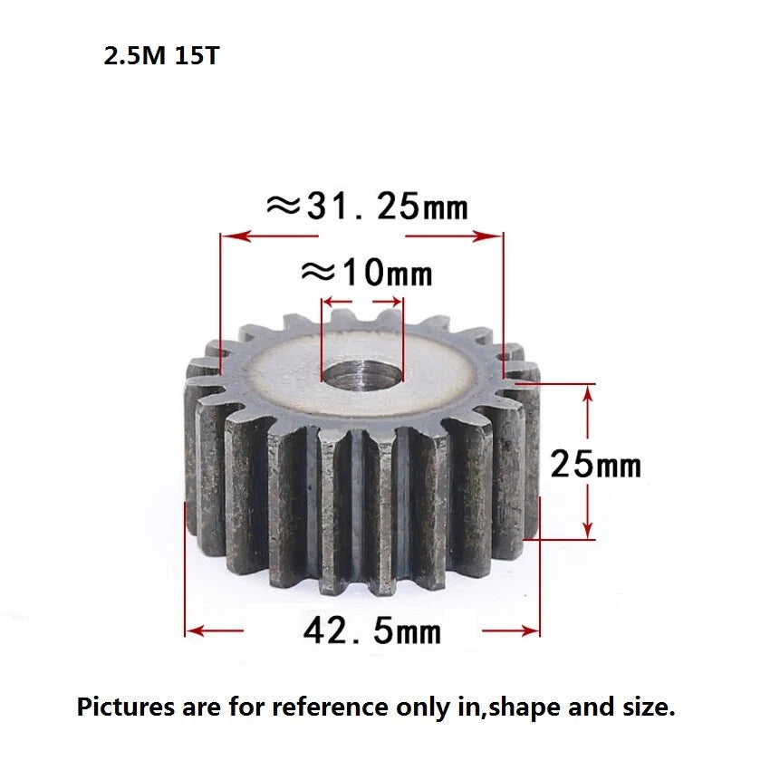 2.5 Mod 12T-75T Spur Gears pitch 7.85mm 45# Steel Pinion Motor Gear Thick 25mm