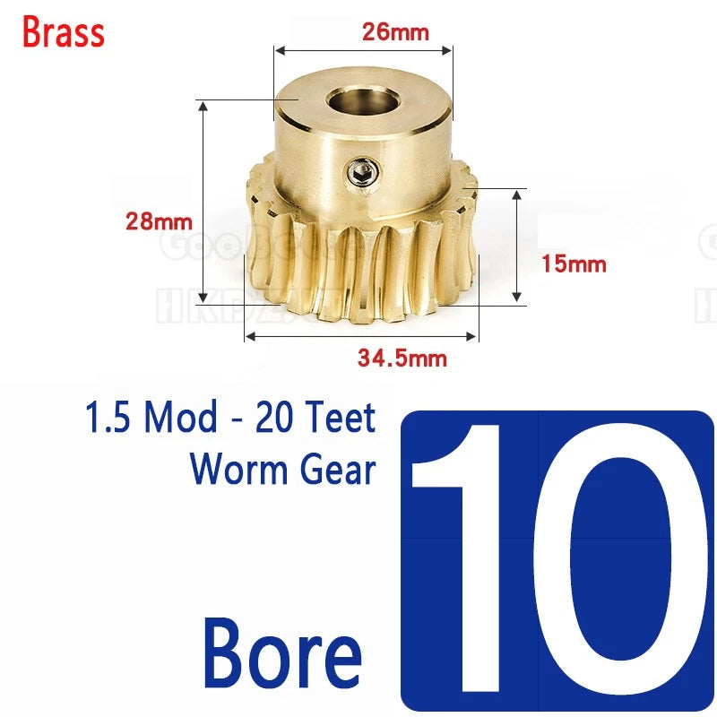 Mod 1.5 Worm Gear Wheel Brass Stainless 20 Tooth Worm Shaft 45# Steel Precision