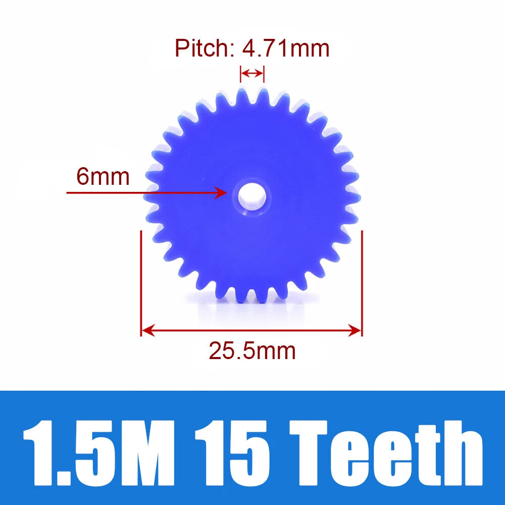 1.5 Modulus Blue Nylon Spur Gear, Flat Gears 12 to 100 Teeth, 6mm/8mm/10mm Bore
