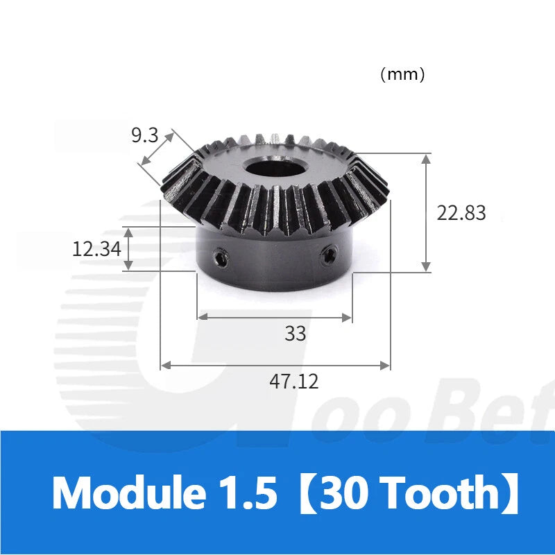 Module 1.5 Bevel Gear C45 Steel Gear Ratio 1:1 16/20/25/30 Tooth Hardened Black