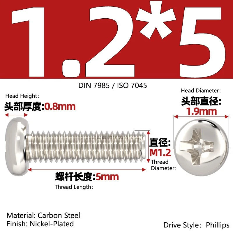 Nickel Plated Pan Head Phillips Machine Screws – ISO 7045, M1 to M4, Corrosion Resistant