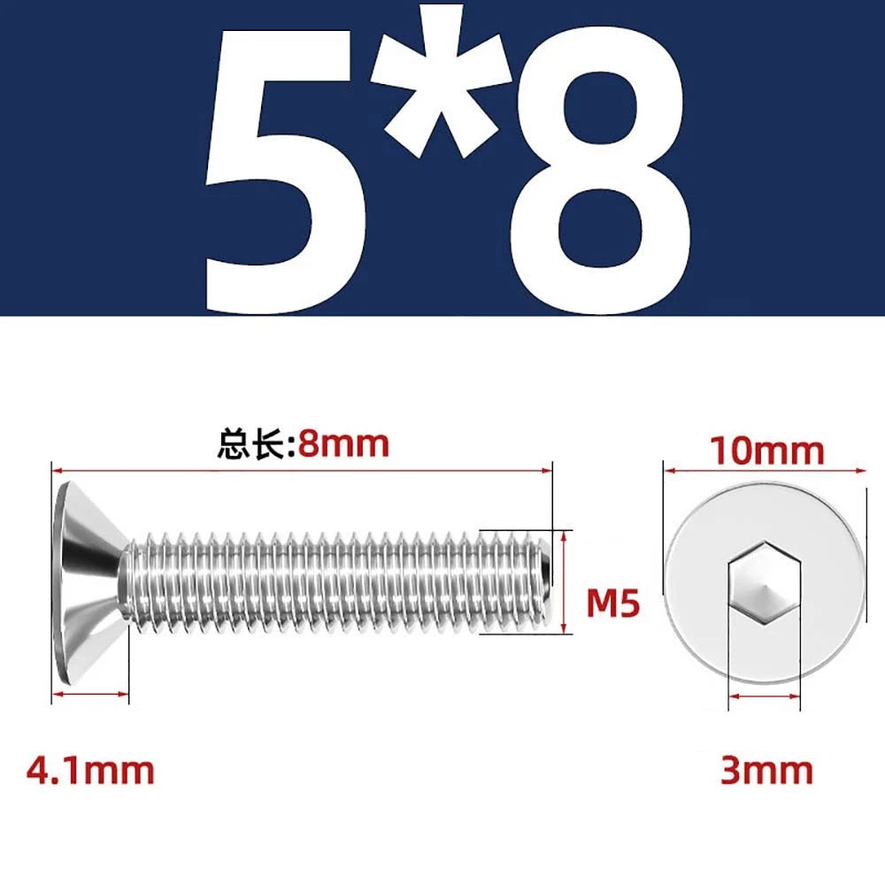 Countersunk Hex Socket Screws – A2 Stainless Steel, M2 to M16, DIN 7991, Fully Threaded