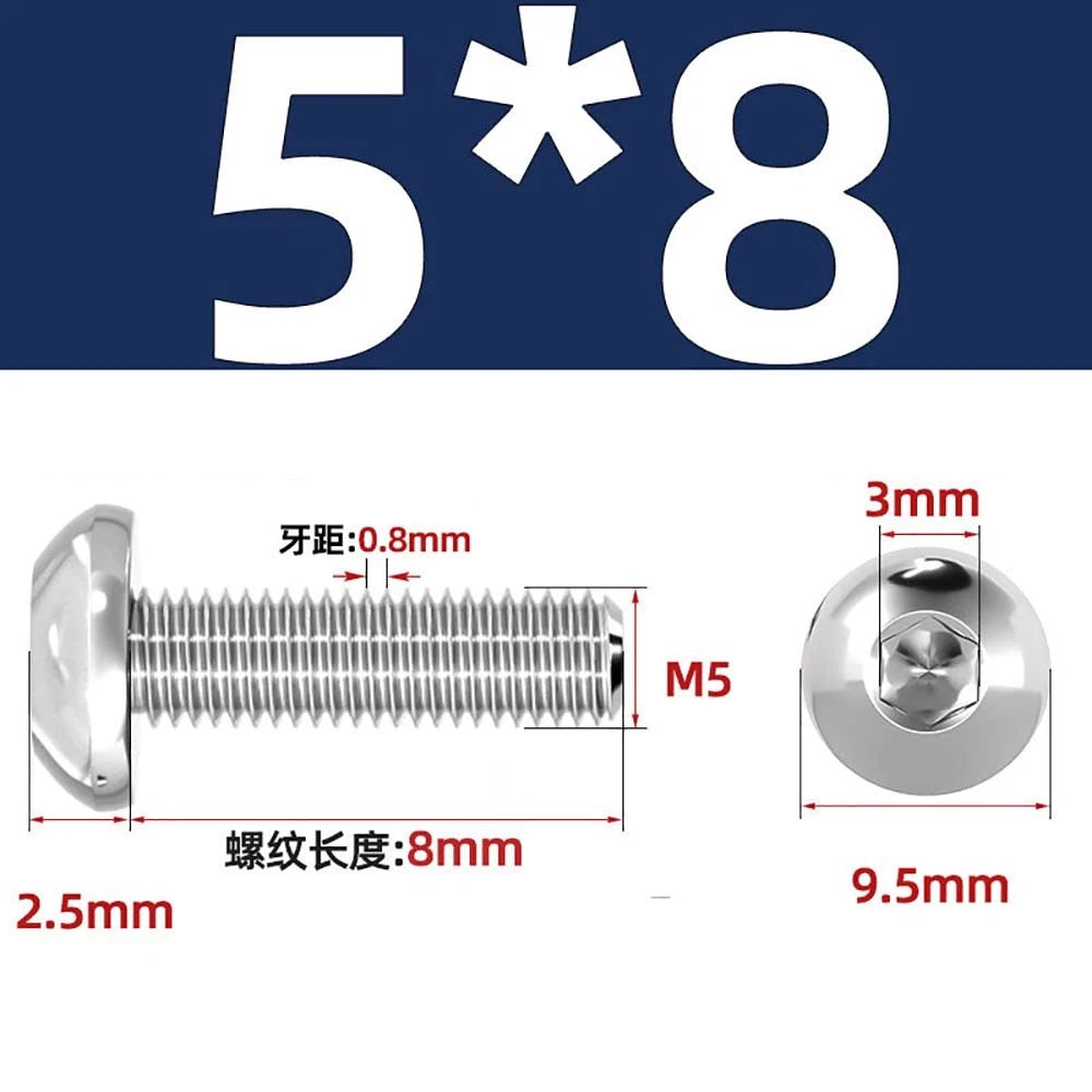 M1.6–M5 A2 Stainless Steel Button Head Socket Cap Screws – Round Pan Head, Hex Drive, Fully Threaded