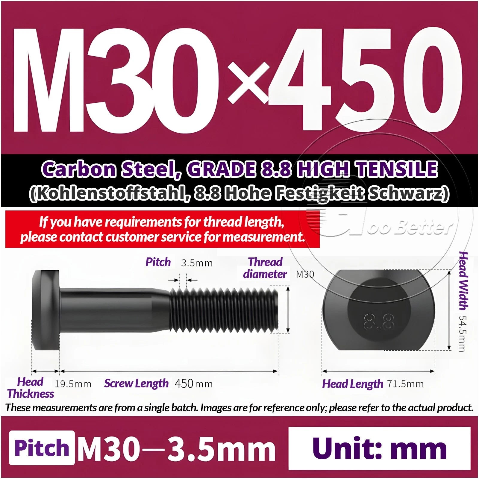 T-Slot Bolts M22 - M42 T Track Bolts 70mm to 500mm Long GRADE 8.8 HIGH TENSILE