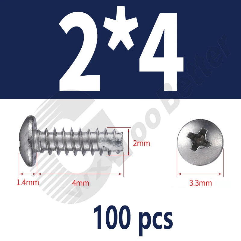 Pan Head Sheet Metal Screws Metric M1~M6 A2 Stainless Steel Sheet Metal Screws