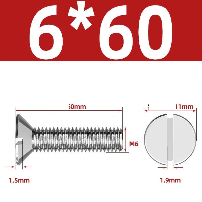 A2 Stainless Steel Slotted Countersunk Machine Screws — M1.6 to M10, Flat Head CSK Bolts - HomeDIYer