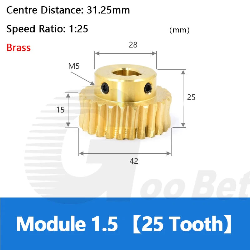 Module 1.5 Steel Worm Shaft, Brass Worm Gear Wheel 20/25/30/40 Tooth, Precision